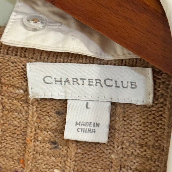 Charter Club Tan Donegal Flecked Knit Sweater w/ Removable Ruffle Collar Size L - Picture 4 of 14